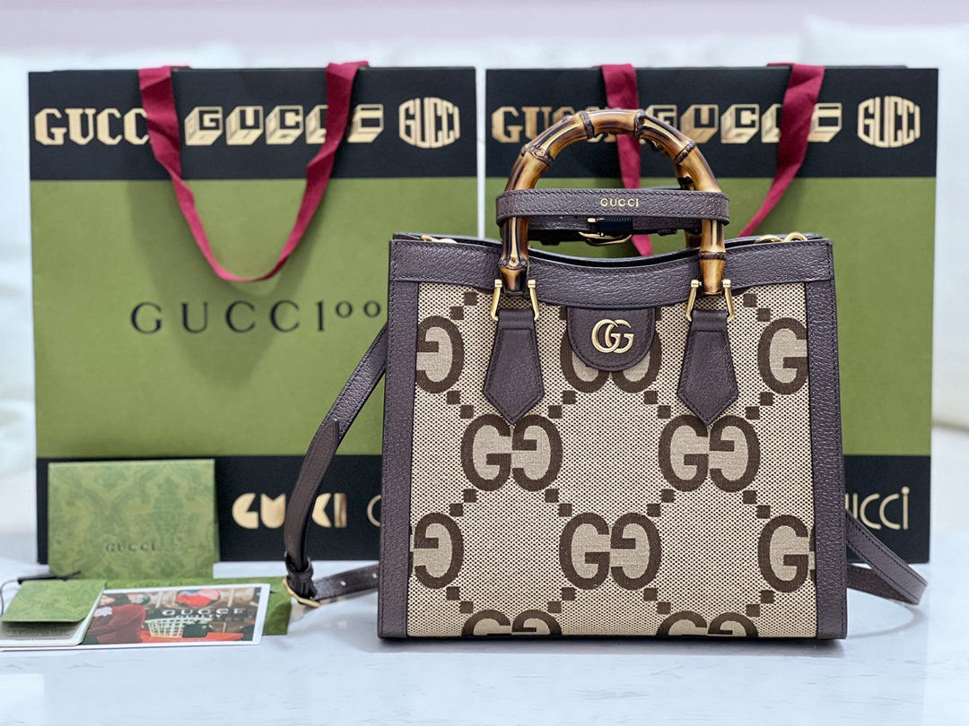 GUCCI Diana Canvas Bamboo Bag