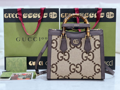 GUCCI Diana Canvas Bamboo Bag