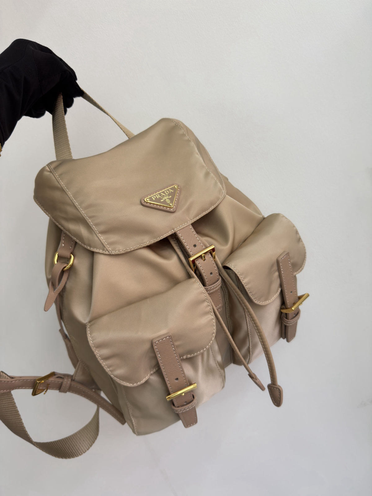 PRADA Classic Backpack with Gold Buckle