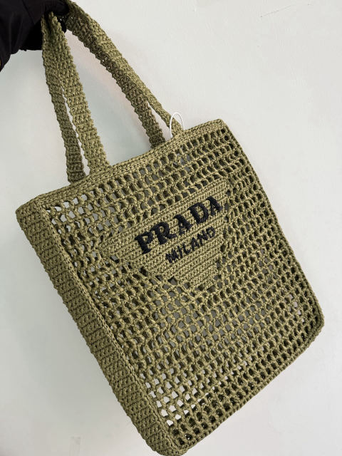PRADA Raffia Woven Tote Bag