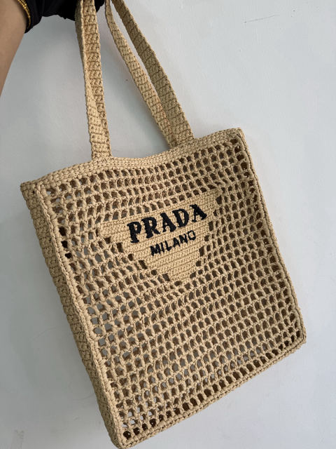 PRADA Raffia Woven Tote Bag