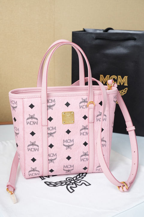 mcm tini visetos mini peach blossom pink shopping bag/basket