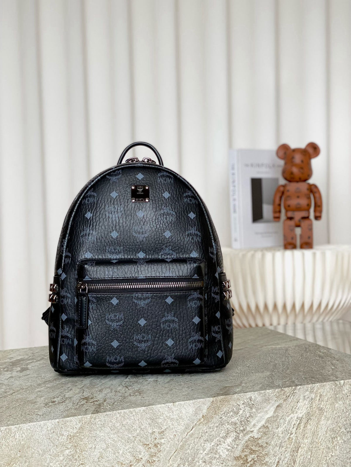 MCM Strak Visetos Small Studded Backpack
