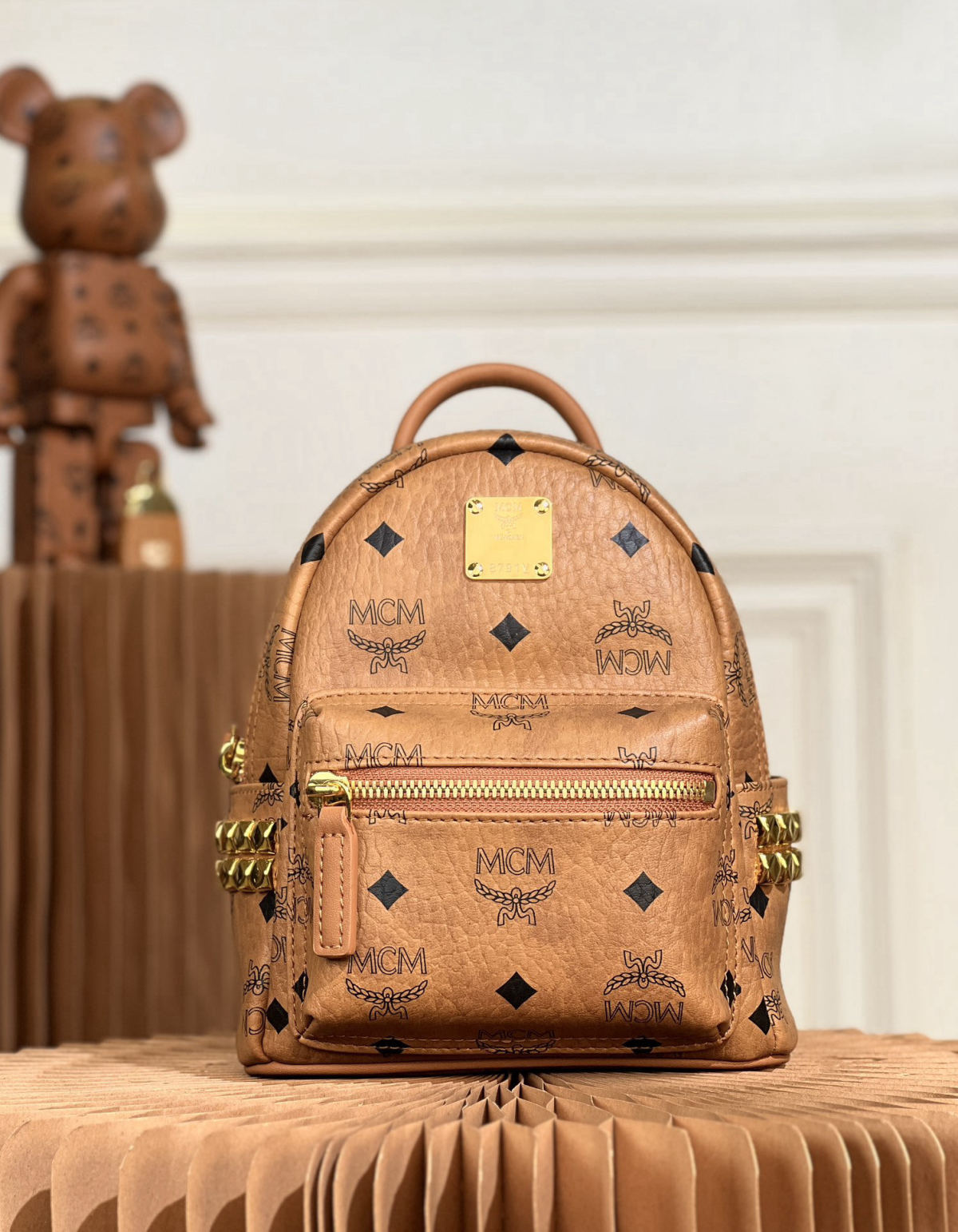 MCM Strak Visetos Mini Studded Backpack