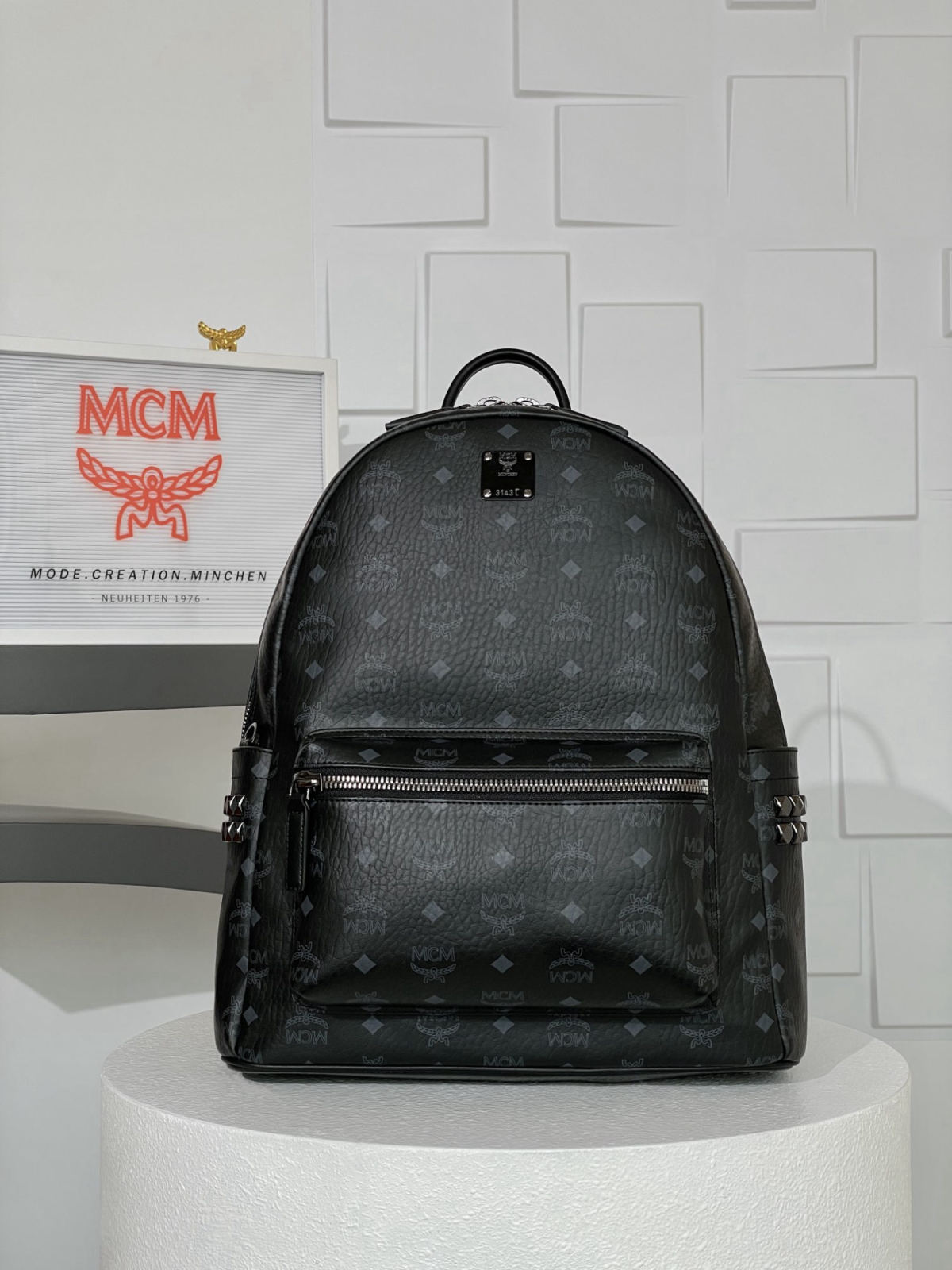 MCM Strak Visetos Medium Studded Backpack