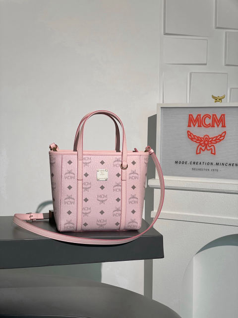 MCM AREN VISETOS MINI New Light Pink Shopping Bag/Basket