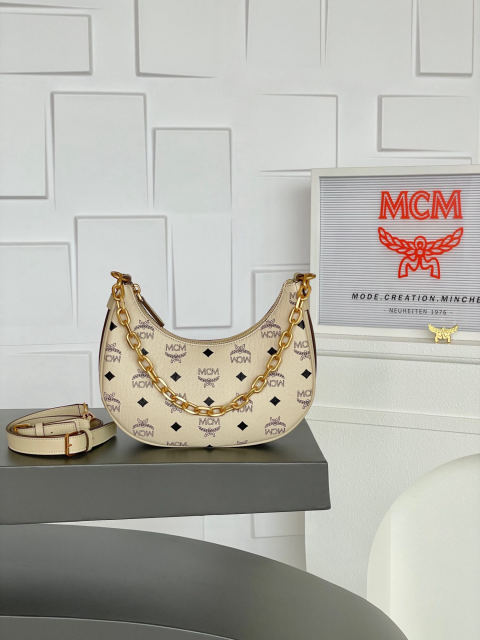 MCM AREN HOBO Off-white Small Half-Moon Bag/Shoulder Bag