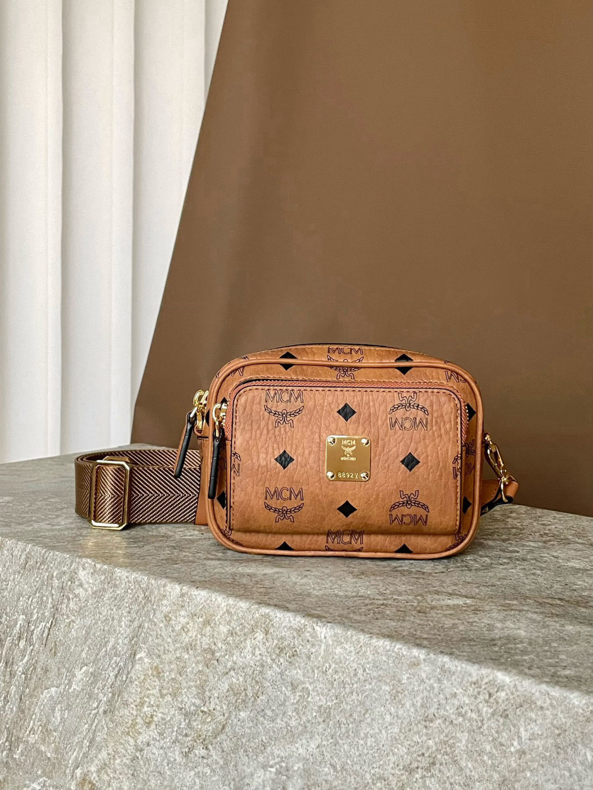 MCM AREN VISETOS X-MINI Wide Shoulder Strap Camera Crossbody Bag