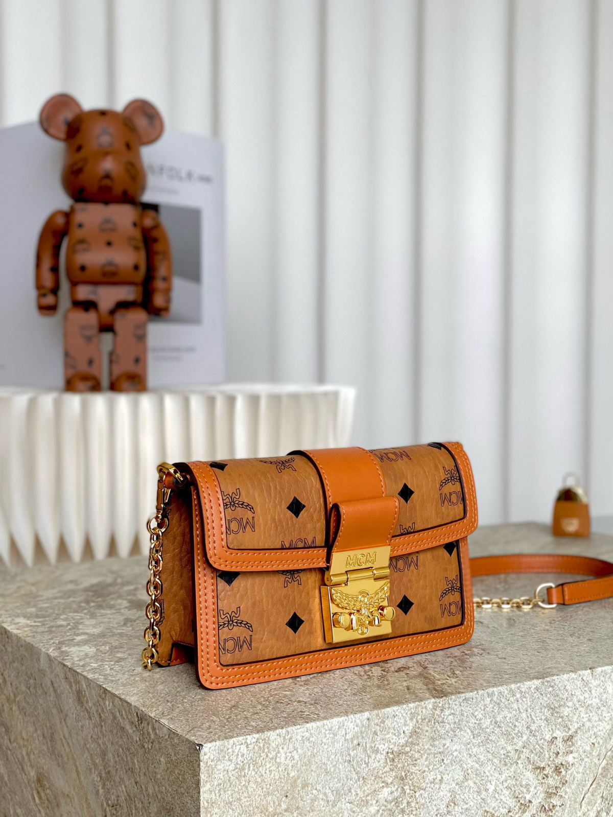 MCM TRACY VISETOS Chain Crossbody Bag