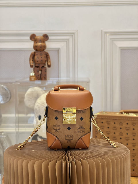 MCM Cognac Print Vertical Shoulder/Crossbody Bag