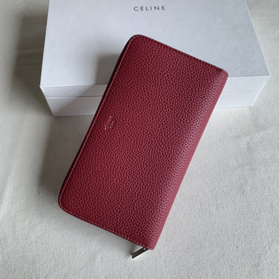 Celine purple-red lychee pattern zip wallet