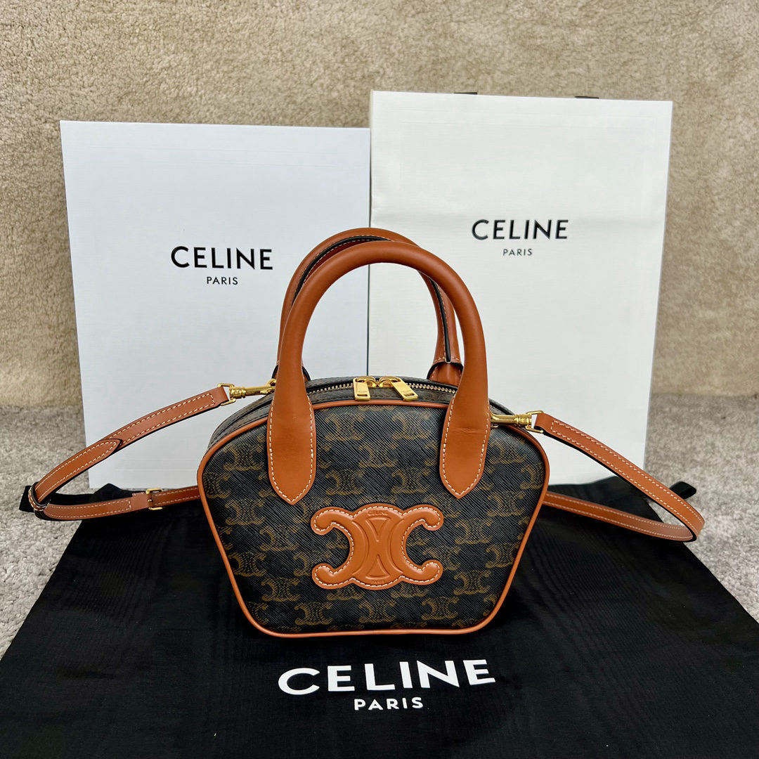 Celine Mini Arc de Triomphe Logo Print Bowling Bag