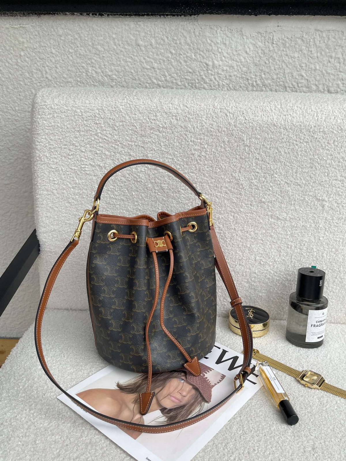 Celine monogram drawstring bucket bag
