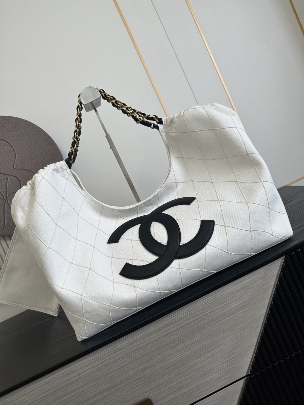 CHANEL Blue Double C Canvas Beach Bag/Tote Bag