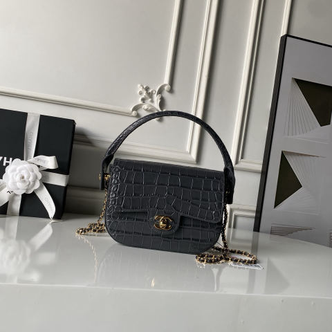 CHANEL Crocodile Embossed Saddle Bag