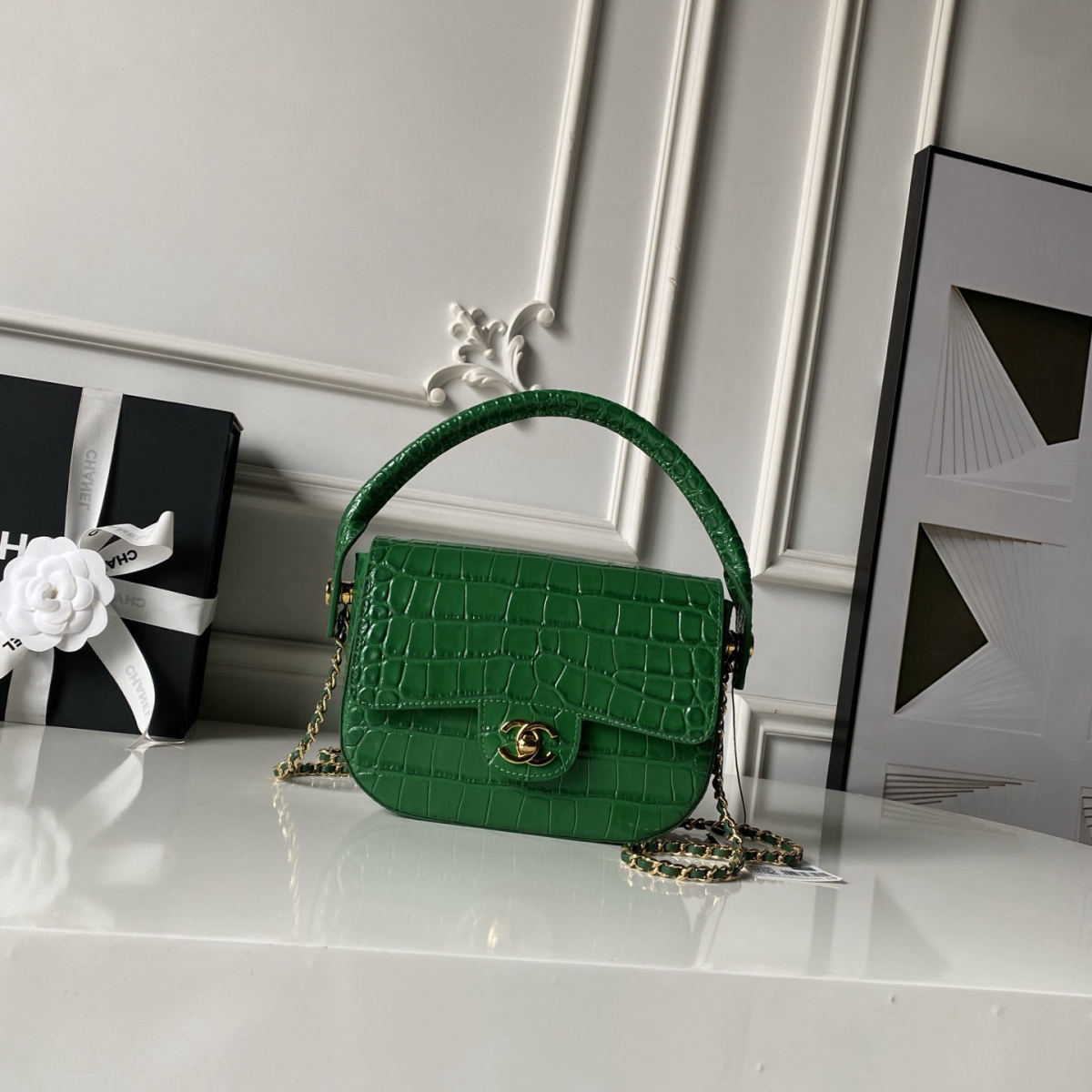 CHANEL Crocodile Embossed Saddle Bag