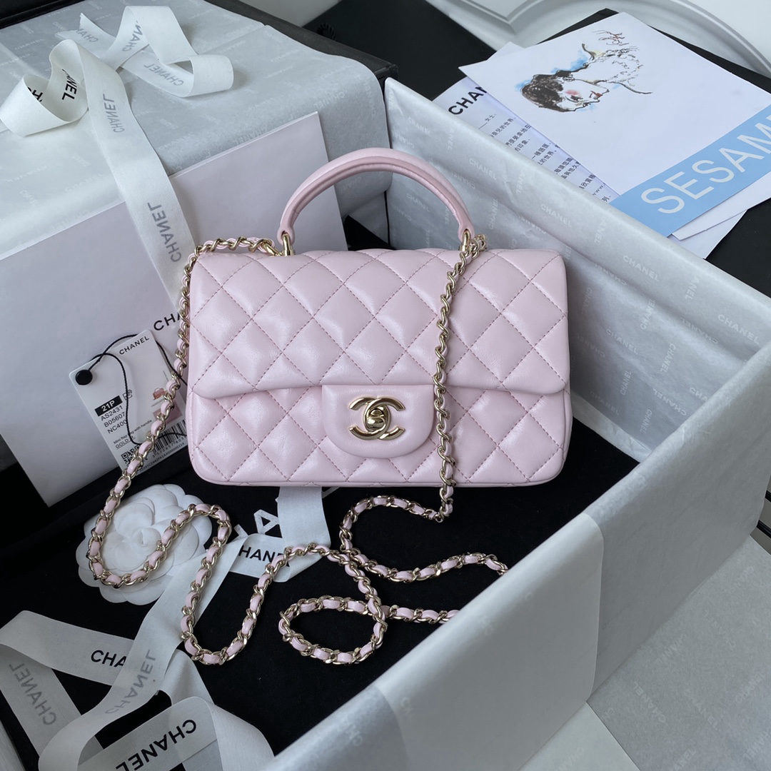 Light gold CHANEL Mini CF handle handbag