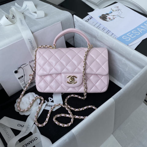Light gold CHANEL Mini CF handle handbag