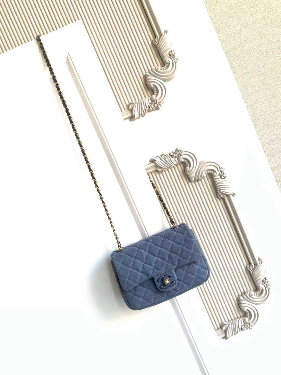 CHANEL Blue Suede CF Bag