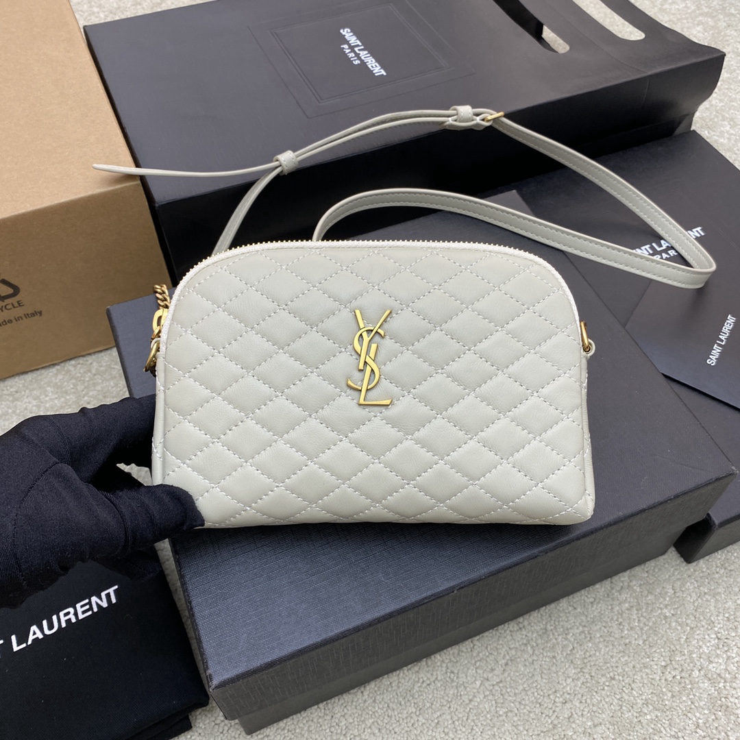 Yves Saint Laurent GABY Quilted Lambskin Leather Chain Shell Bag