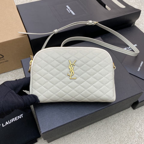 Yves Saint Laurent GABY Quilted Lambskin Leather Chain Shell Bag