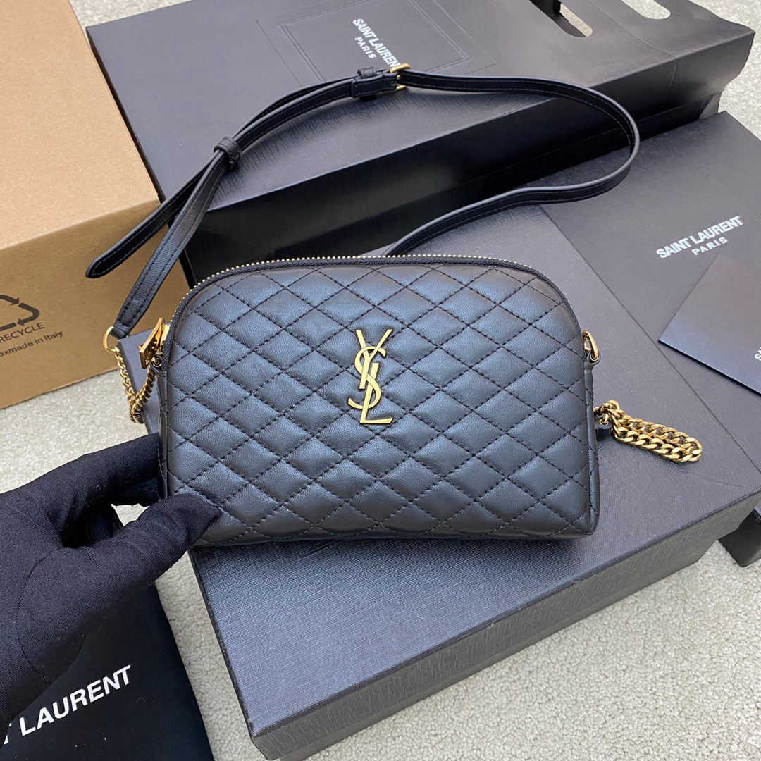 Yves Saint Laurent GABY Quilted Lambskin Leather Chain Shell Bag