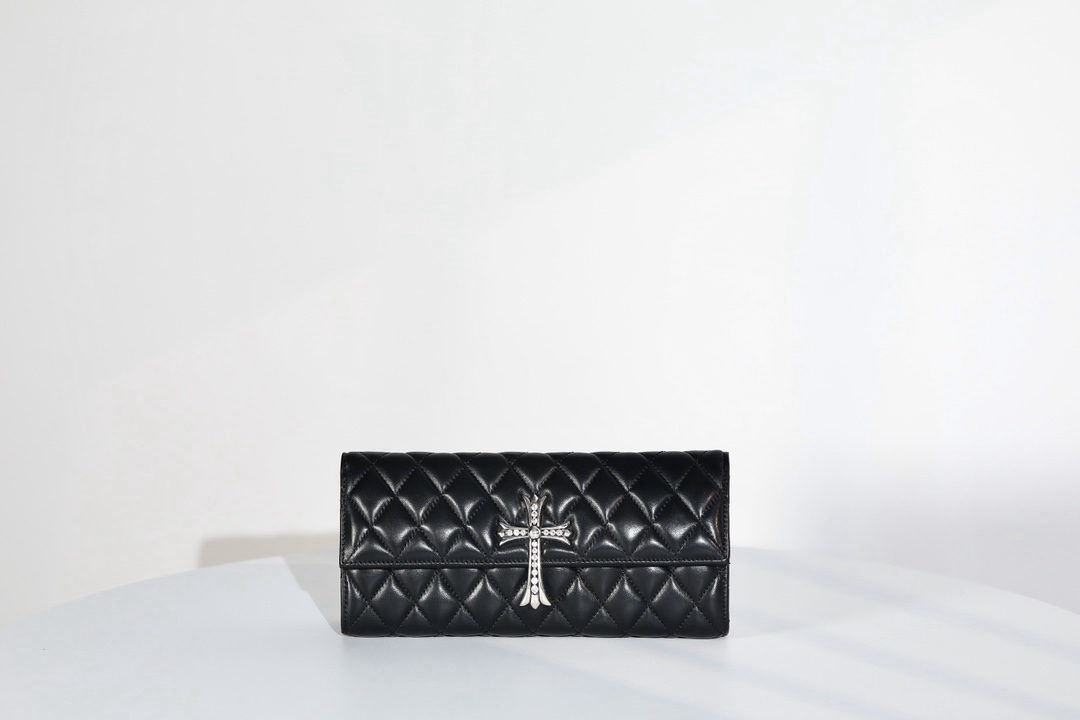 Chrome Hearts Diamond Cross Clutch Bag Evening Bag in Black Lambskin