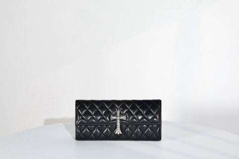 Chrome Hearts Diamond Cross Clutch Bag Evening Bag in Black Lambskin