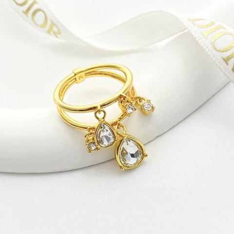 Dior Gold CD Teardrop Diamond Openwork Double Band Ring