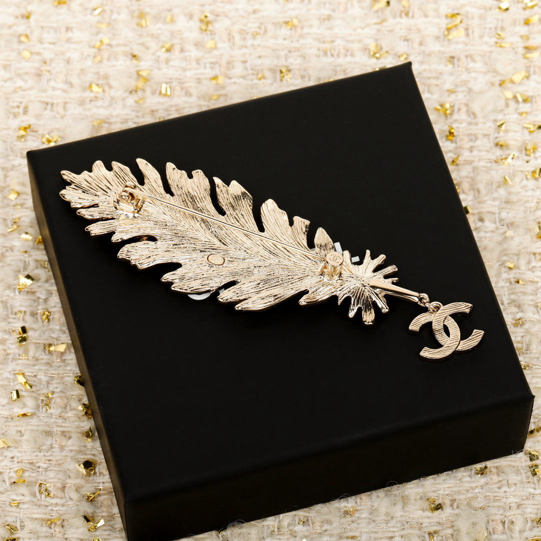 Chanel Feather Pendant Double C Brooch
