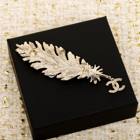Chanel Feather Pendant Double C Brooch