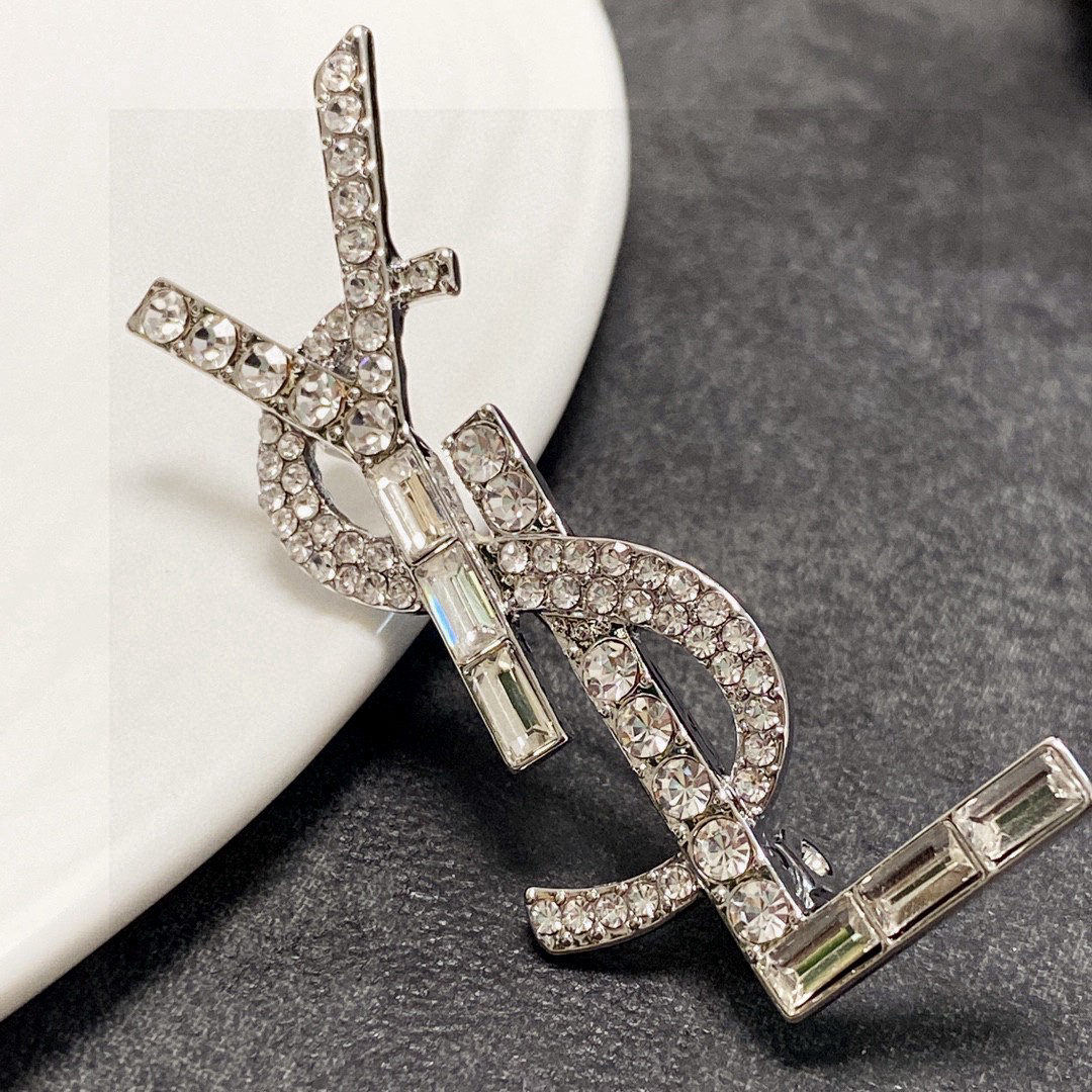 Saint Laurant Silver Full Diamond Brooch