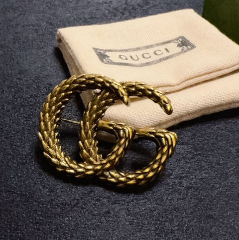 Gucci double G wheat ear vintage gold brooch
