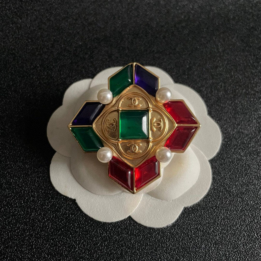 Chanel Colored Diamond Double C Brooch
