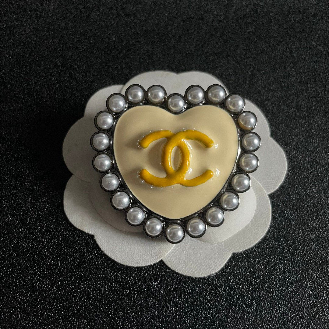 Chanel Heart Pearl Double C Brooch