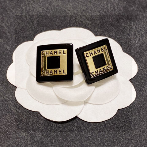 Chanel double C black square stud earrings