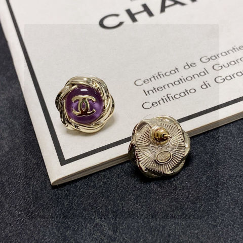Chanel double C crystal clear purple stud earrings