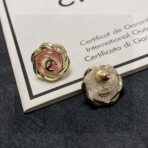 Chanel double C crystal clear pink stud earrings