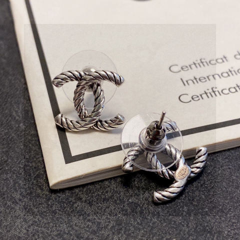 Chanel vintage silver stud earrings with the double C logo