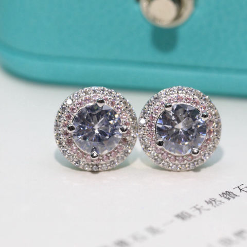 Tiffany pink and white two-tone diamond stud earrings