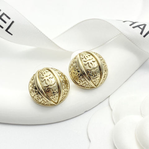 Chanel vintage metal double C hemispherical stud earrings