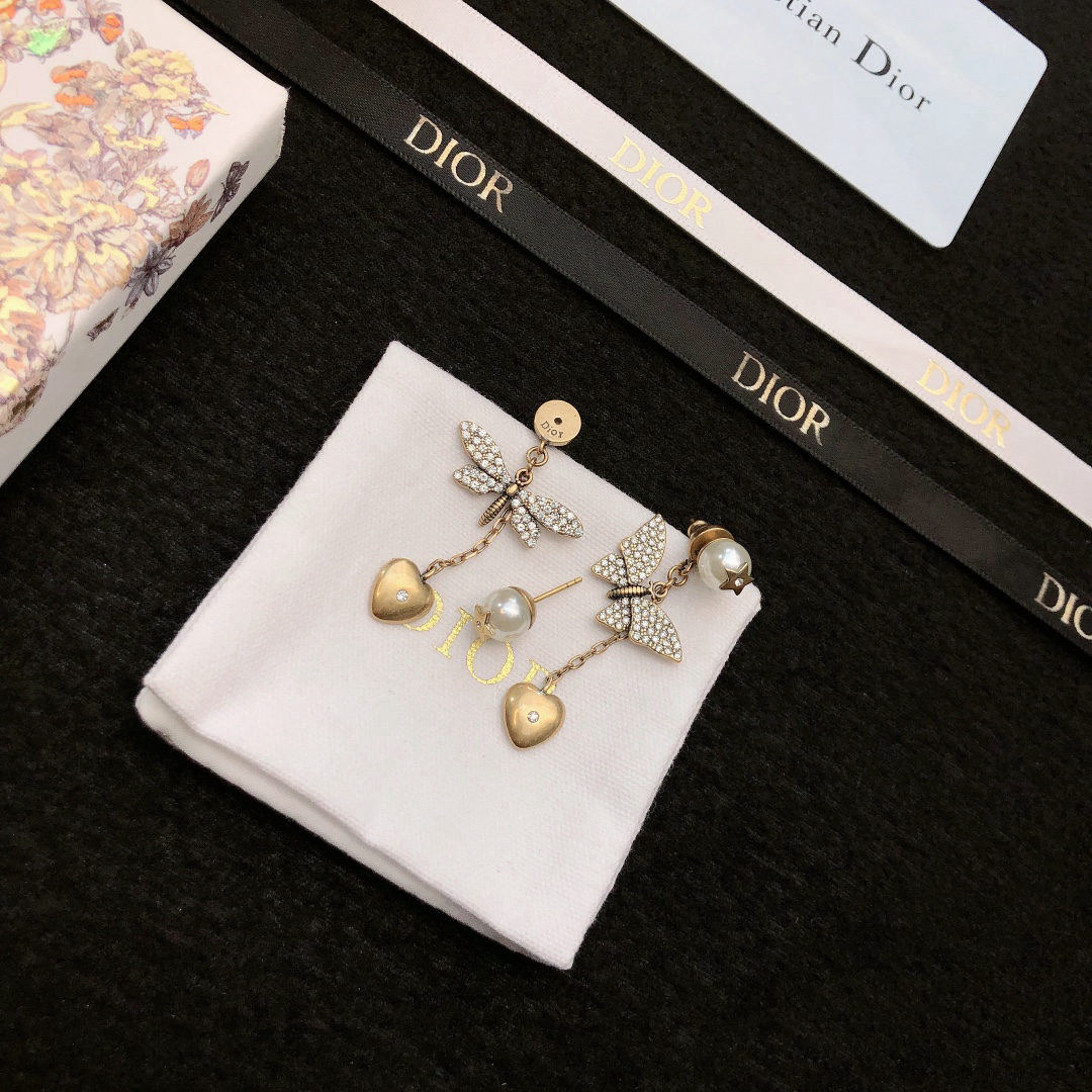 Dior full-diamond letter stud earrings
