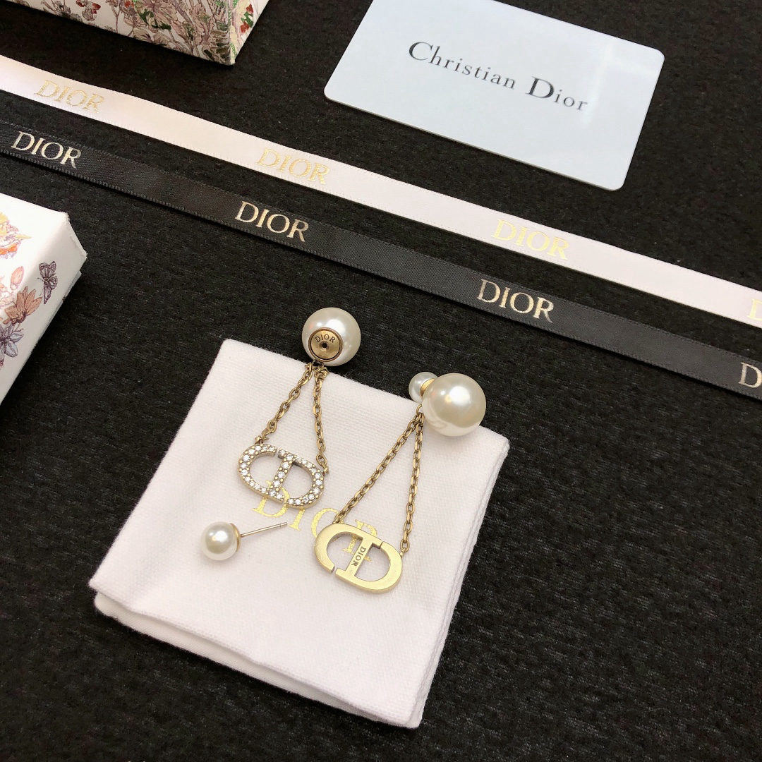 Dior full-diamond letter stud earrings