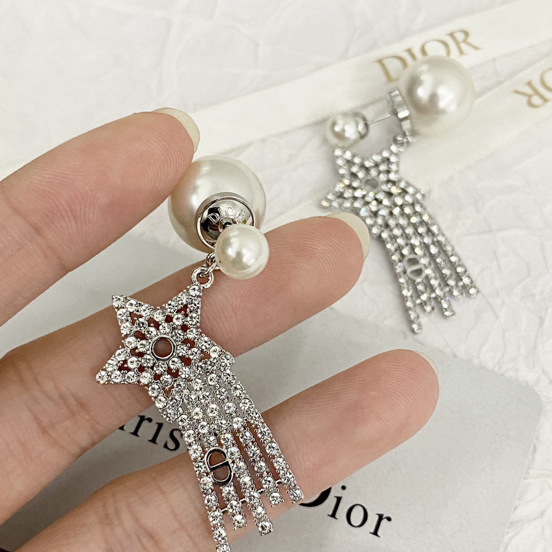 Dior Crystal Meteor Double Pearl Earrings