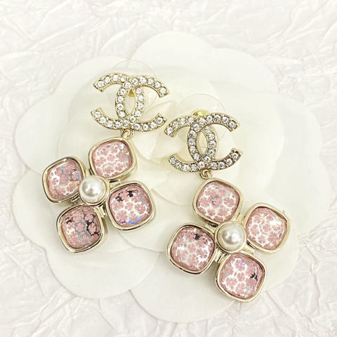 Chanel double C pendant clover earrings