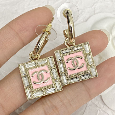 Chanel rhinestone square hook earrings