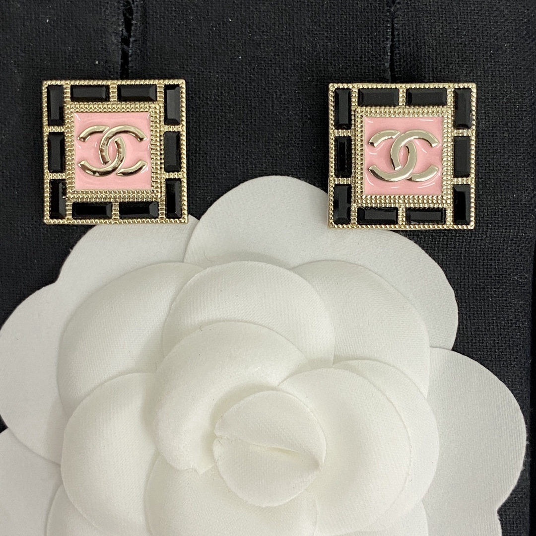 Chanel rhinestone double C square earrings