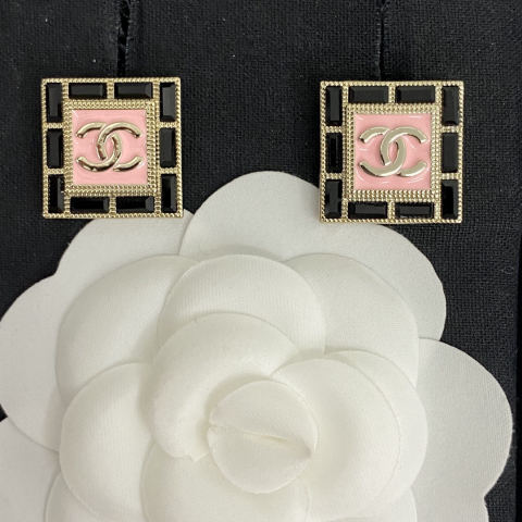 Chanel rhinestone double C square earrings