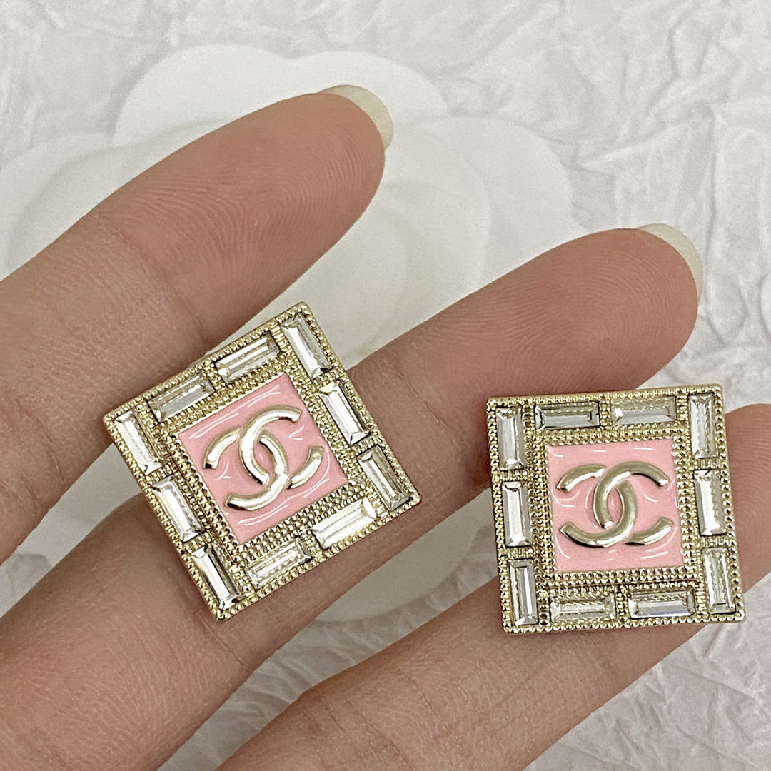 Chanel rhinestone double C square earrings