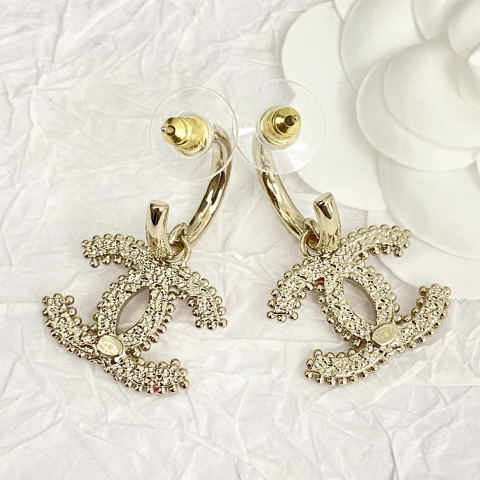 Chanel pink enamel double C stud earrings with hook design.